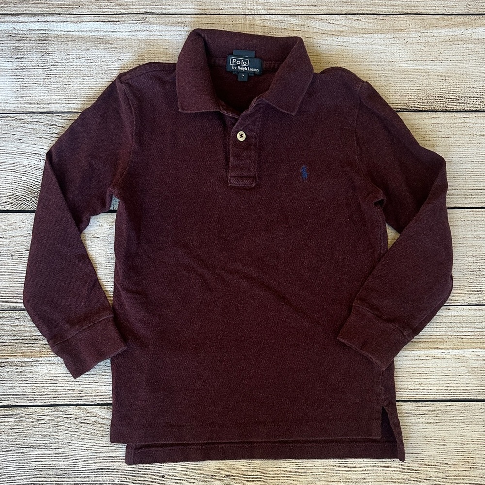 Polo by Ralph Lauren Kids Dark Brown Burgundy Long Sleeve Polo Shirt Boys Size 7
